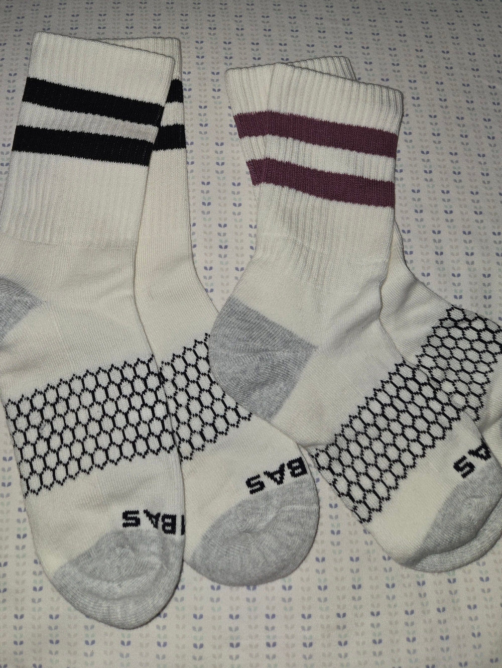Bombas Half Calf Retro Stripe Socks - White with Black & Wine Medium